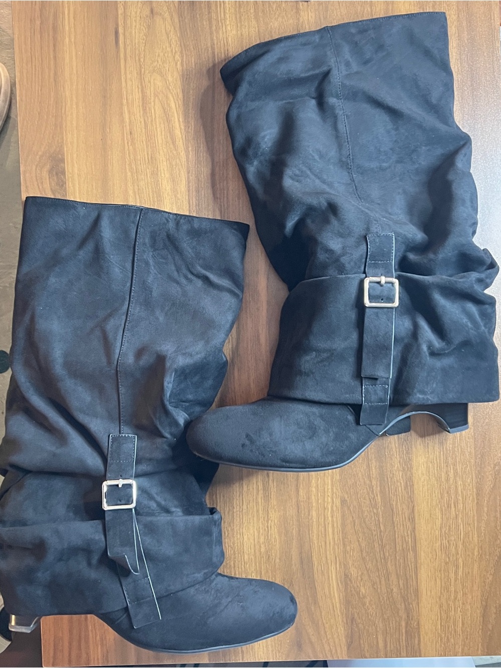 Black Mid-Calf Slouch Boots with Buckle (sz. 13, fits 12.5 too!)